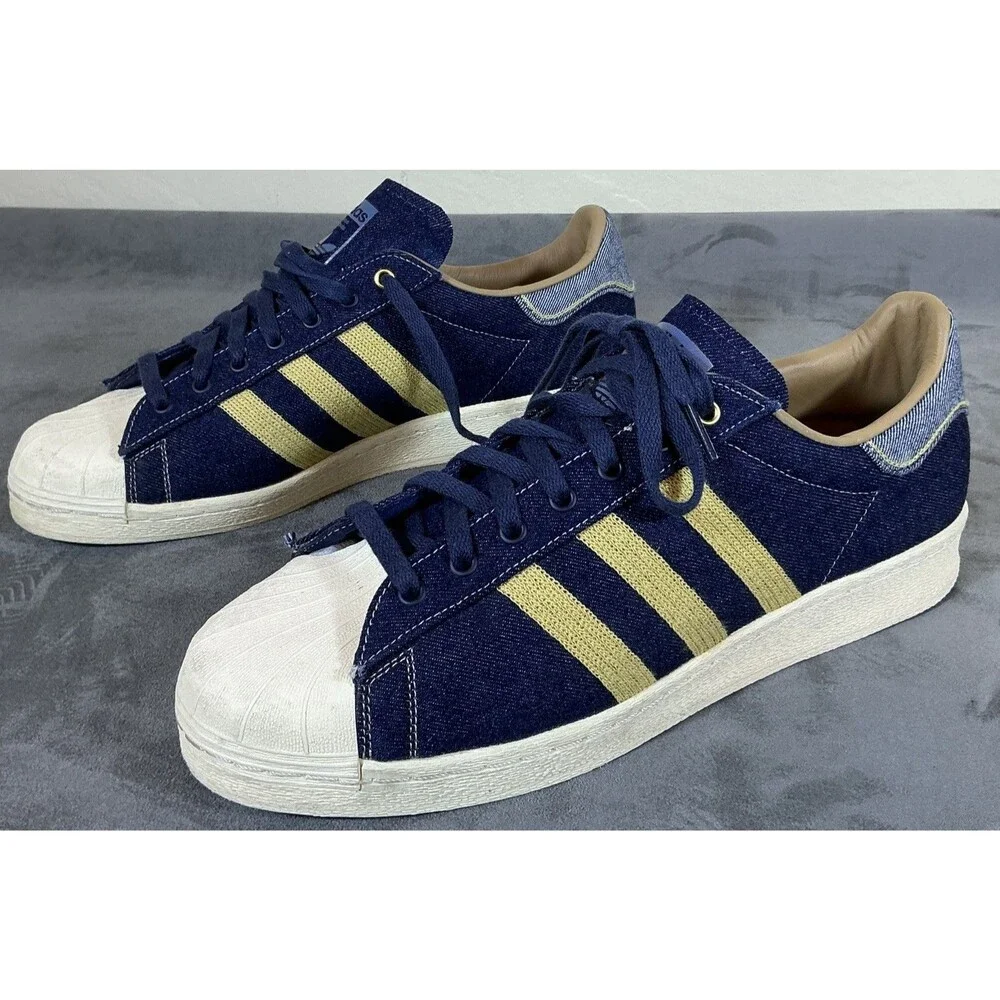 Adidas Originals Superstar 82 Men’s 14 M Denim Gold Thread Leather Lined UK 13.5